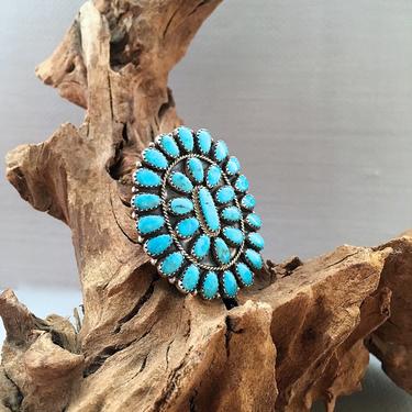FASHION STATEMENT Silver &amp; Turquoise Ring | BB Bobby Becenti Large Needle Point Cluster Ring | Navajo Native American Jewelry Boho | Size 10 
