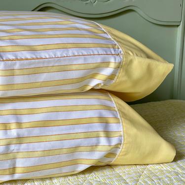 Standard Pillowcases Set of Two Bright Yellow and White Stripes 1970's 