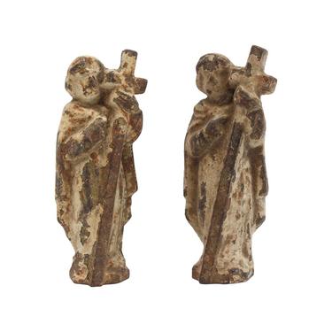 Pair of Cast Iron Religious Figures Carrying the Cross