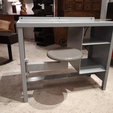 Vintage industrial steel prison desk with swing out seat 