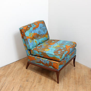 Mid Century Floral Slipper Chair Rosewood Psychedelic Print Hollywood Regency 