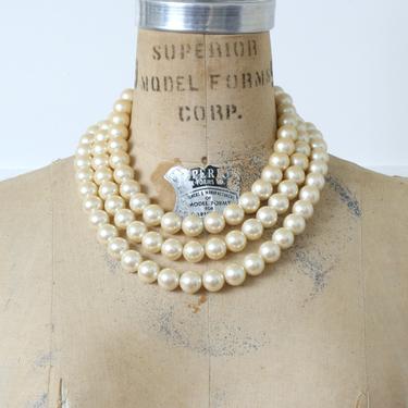 vintage chunky glass pearl necklace • multi strand statement runway necklace by Monet • pearls &amp; gold 