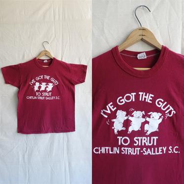 Vintage Chitlin Strut T-Shirt/ 1970s 1980s Salley South Carolina BBQ Pig Graphic Tee / Size M/L 
