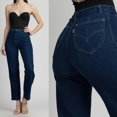 70s Levi's Dark Wash Mom Jeans - Extra Small | Vintage Denim High Waist Tapered Pants 