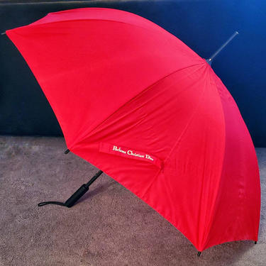 Authentic Christian Dior Large Red Umbrella- Parfum Christian Dior- Extra Large Umbrella - Vintage Fashion 