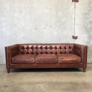 Abbott Cigar Leather Modern Chesterfield Sofa