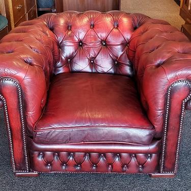 Item #U131 Vintage Burgundy Leather Chesterfield Arm Chair c.1970s