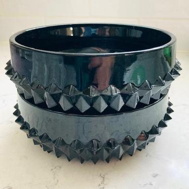 One Pair of  Vintage Indiana Black Glass Tiara Bowls Diamond Point English Hobnail by LeChalet