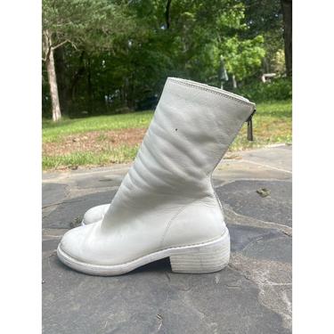 white GUIDI Italy back zipper BOOTS shoes leather mid calf 37 7 