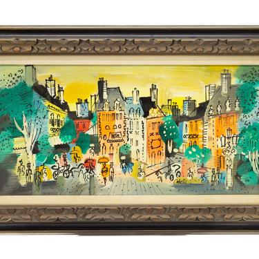 Framed Charles Cobelle Signed Mid Century Paris Cityscape Painting - mcm 