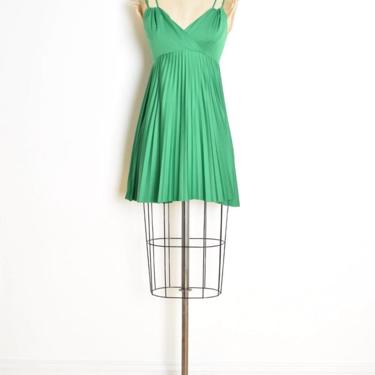 vintage 70s top micro mini dress green pleated disco babydoll tunic shirt XS/S clothing 