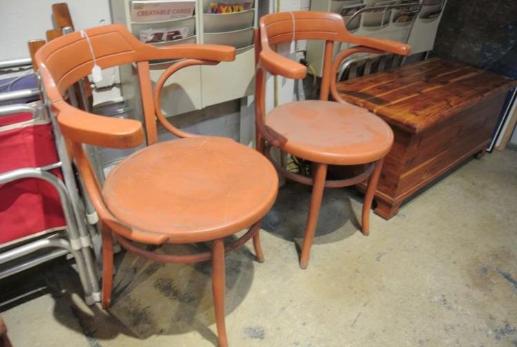 Orange bentwood cafe chairs
