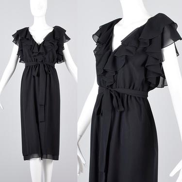 90s Dress Semi Sheer 90s Cocktail Dress Sleeveless Dress Little Black Dress LBD Knee Length Classy Ruffle Summer Evening Dress Small 