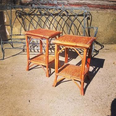                   Pair of bamboo side tables