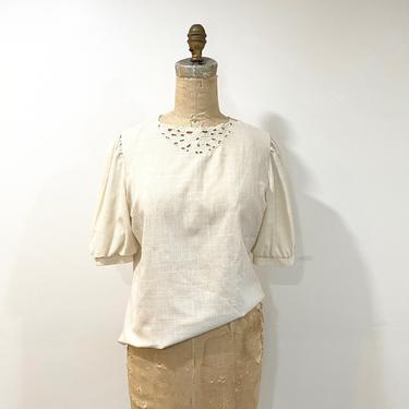 70s ivory short sleeve blouse 