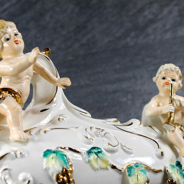 Vintage Capodimonte Ceramic Centerpiece - Royal Sealy 1950s Capodimonte - Cherub Capodimonte - Cherub Ceramic Bowl| FREE SHIPPING 