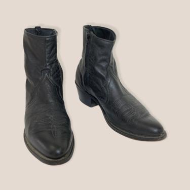 Vintage 1970s WESTERN Ankle Boots ~ size 9 1/2 D ~ Shoes ~ Zipper / Zip-Up ~ Beatle / Mod ~ Cowboy 