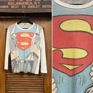 Vintage 1970’s Dated 1975 Clark Kent to Superman DC Comics Long Sleeve Tee Shirt, 70’s Comic Tee, Vintage Superhero, Vintage Clothing 