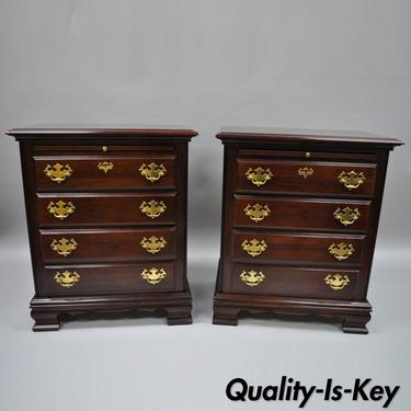 Pair of Kincaid Cherry Wood Nightstands Bedside Chest Tables Chippendale Style