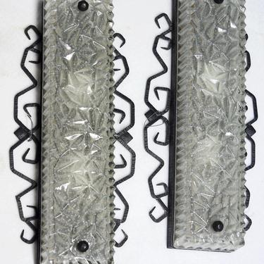 Pair of forged iron and molded glass wall sconces (#1453)