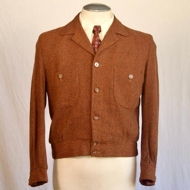 1950s Burnt Orange And Black Wool Fleck Ricky / Eisenhower Jacket 