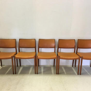 Danish Modern Moller Teak and Leather Dining Chairs Model #80 