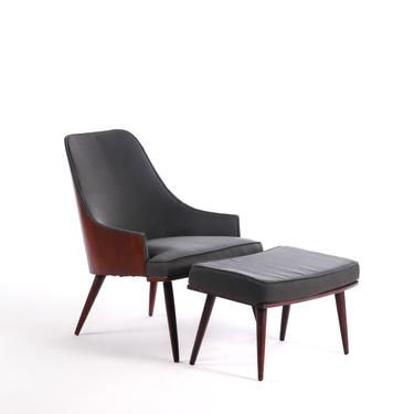 Walnut Bentwood Back Lounge Chair and Ottoman in the Manner of Milo Baughman 