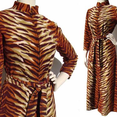Vintage 60s Loungewear Tiger Print Jumpsuit Pantdress Palazzo Pants S / M 