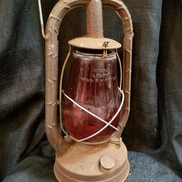 Antique Dietz Kerosene Lamp with Red Shade