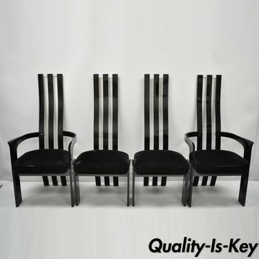 Set of 4 Vintage Black and Clear Lucite High Back Sculptural Dining Chairs