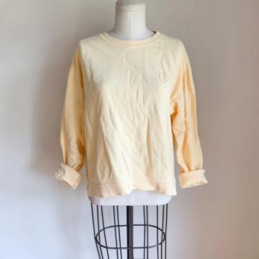 Vintage 1990s Butter Yellow Waffle Knit Crop Top / L 