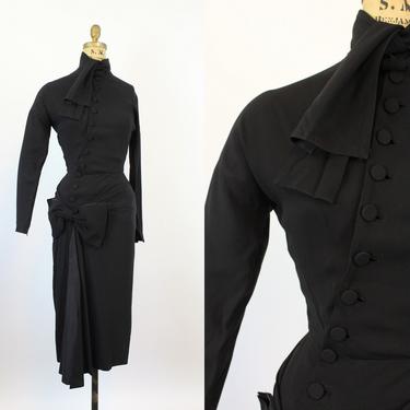 1940s femme fatale ASYMMETRICAL button dress xs  | new winter 