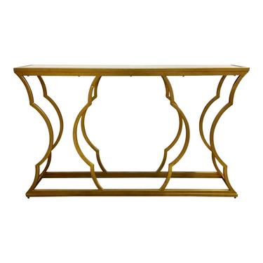 Modern Gold Metal and Beveled Mirror Console Table