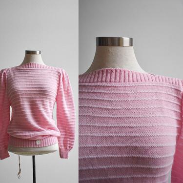 Vintage Pink & White Striped Pullover Sweater 