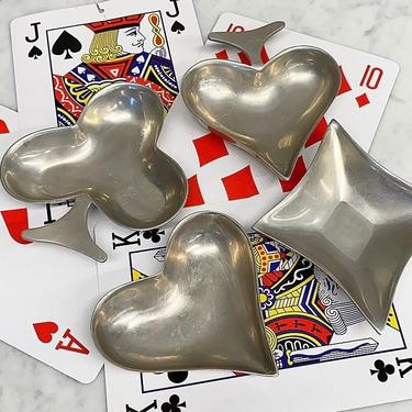 Vintage Snack Bowls Retro 1970s International Silver Company + Playing Card Symbols + Set of 4 + Metal + Made in India + Game Night + Poker 