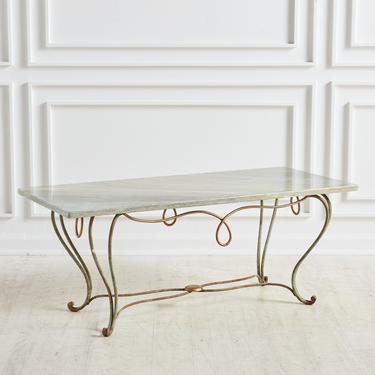 Coffee Table with Jade Marble Top and Iron Base, 1950s