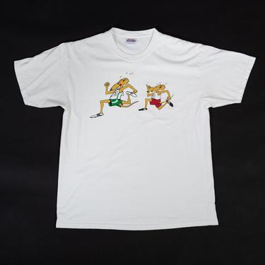 90s Rat Race T Shirt - Men's Large | Vintage Unisex Off-White Unisex Funny Idiom Graphic Tee 