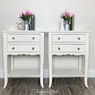 Vintage Two Drawer Matching Nightstands with Crystal Knobs 