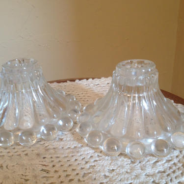 Vintage Glass Candlestick Holders- Anchor Hocking -Berwick Bubble Boopie Candlewick Pattern 