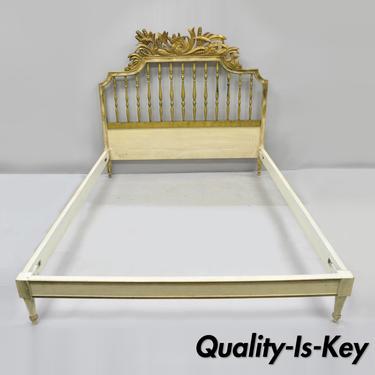 Antique French Louis XV Style Italian Distress Painted Full Size Bed Frame