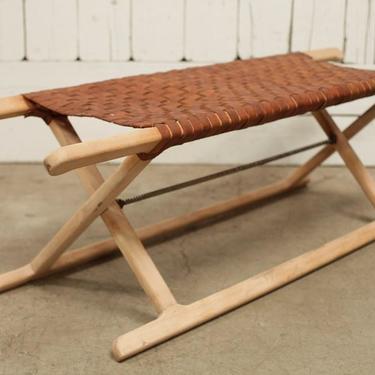 Fold Out Leather Woven Bench
