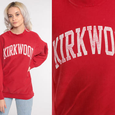 Kirkwood Missouri Sweatshirt 80s High School Pioneers Shirt Graphic Red Slouchy 1980s Vintage Pullover Small Medium 