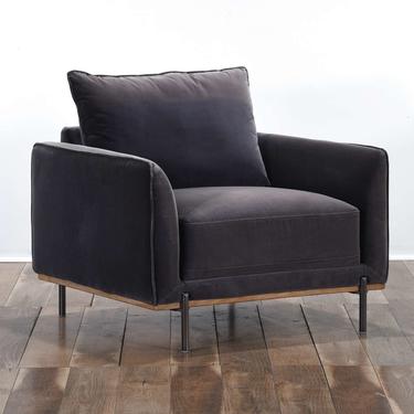 Contemporary Grey Velour Lounge Armchair
