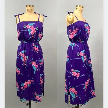 1980's Sleeveless Tropical Dress in Purple 