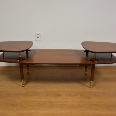 Marvelous 2 Tiered Mahogany and Brass Coffee Table 