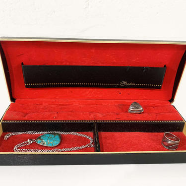 Vintage Shields Men's Jewelry Box Mele Style Velvet Cufflinks Ring Case Black Red Gold Travel Hard Clamshell Tie Clip Storage 1960s 60s 