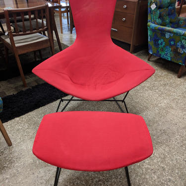 Mid Century Modern Red Knoll Bertoia Bird Chair and Ottoman 