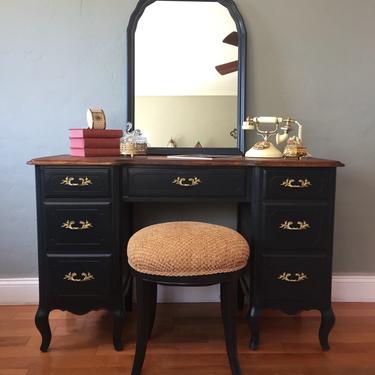 SAMPLE PIECE ONLY - Vintage French Provincial Vanity Desk with Mirror and Stool 