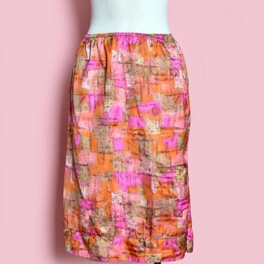 60's, Pink, Pucci style, Half Skirt SLIP, Vintage slip dress ,Abstract print, MOD, 1960's Lingerie Medium 