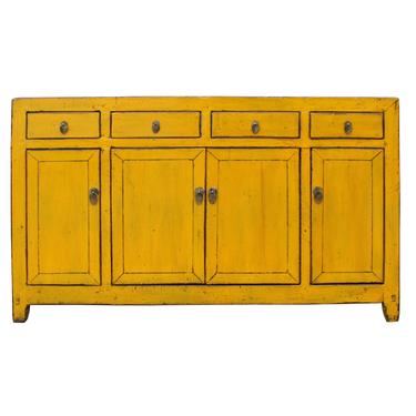 Chinese Distressed Rustic Yellow Sideboard Buffet Table Cabinet cs4900S